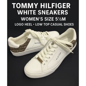 Tommy Hilfiger White Sneakers Women’s Size 5½M Logo Heel Low Top Casual Shoes